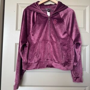NWT Victoria’s Secret Velour Textured Cropped‎ Full zip Hoodie, Plum, Medium
